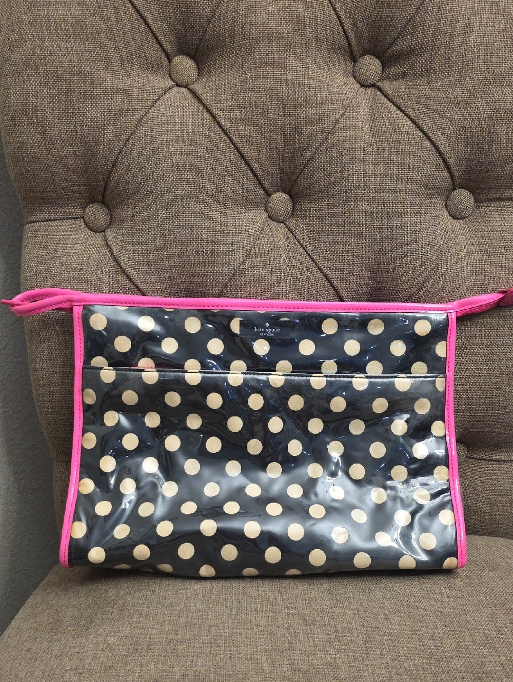 Kate Spade Pink Trim Polka Dot Makeup Travel Bag